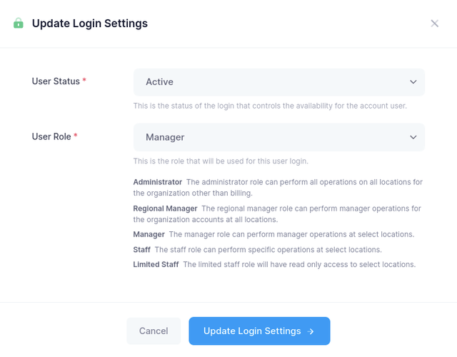 User Login Settings